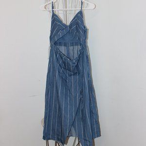Timing - Denim Striped Open Front Slit Dress